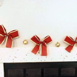 Handmade Red/Gold Ribbon & Ornament Garland